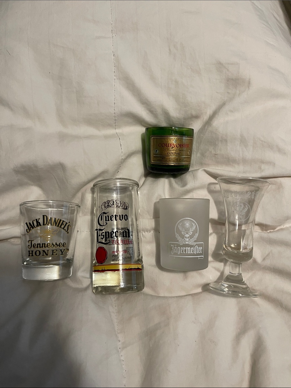 Jack Daniels Clear and Gold Lettering Shot Glass Set with Green Accent